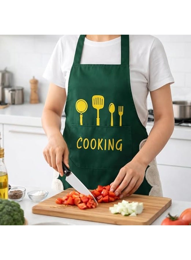 مريلة مطبخ من بلاستيك بي في سي مقاومة للماء بتصميم طبخ مع مناشف يد من الصوف المرجاني بجيب قابل للتوسيع بتصميم متين للحماية للطبخ والطلاء والاعمال المنزلية والاستخدام اليومي - Image 1